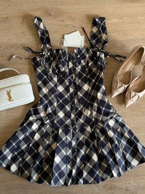 Peppermayo Black and Cream Plaid Mini Dress